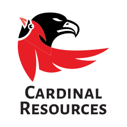 A logo for Cardinal Resources, comprised of an eagle head overlayed with a red jay bird